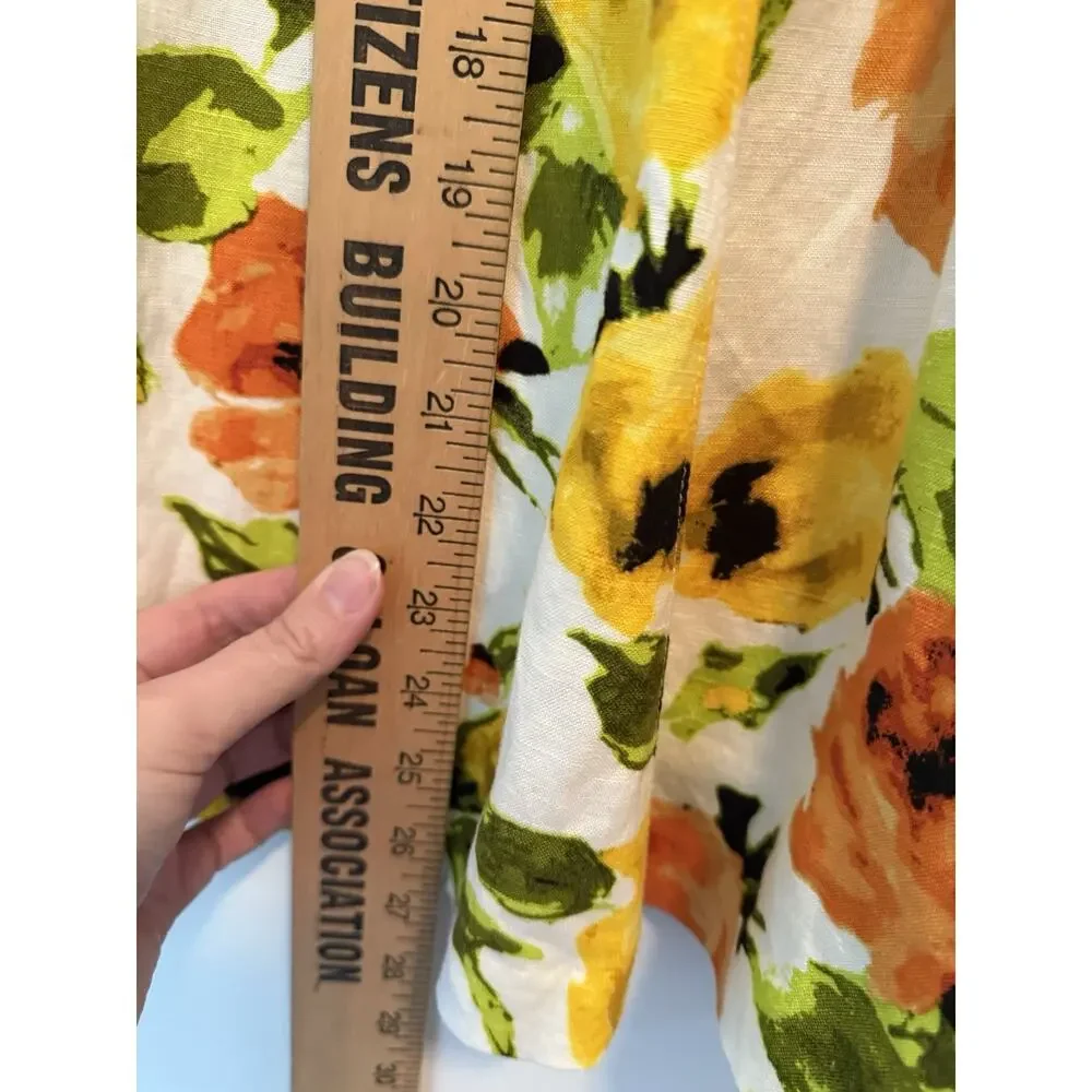 Premise Linen Floral A Line Skirt Yellow Orange Size 10